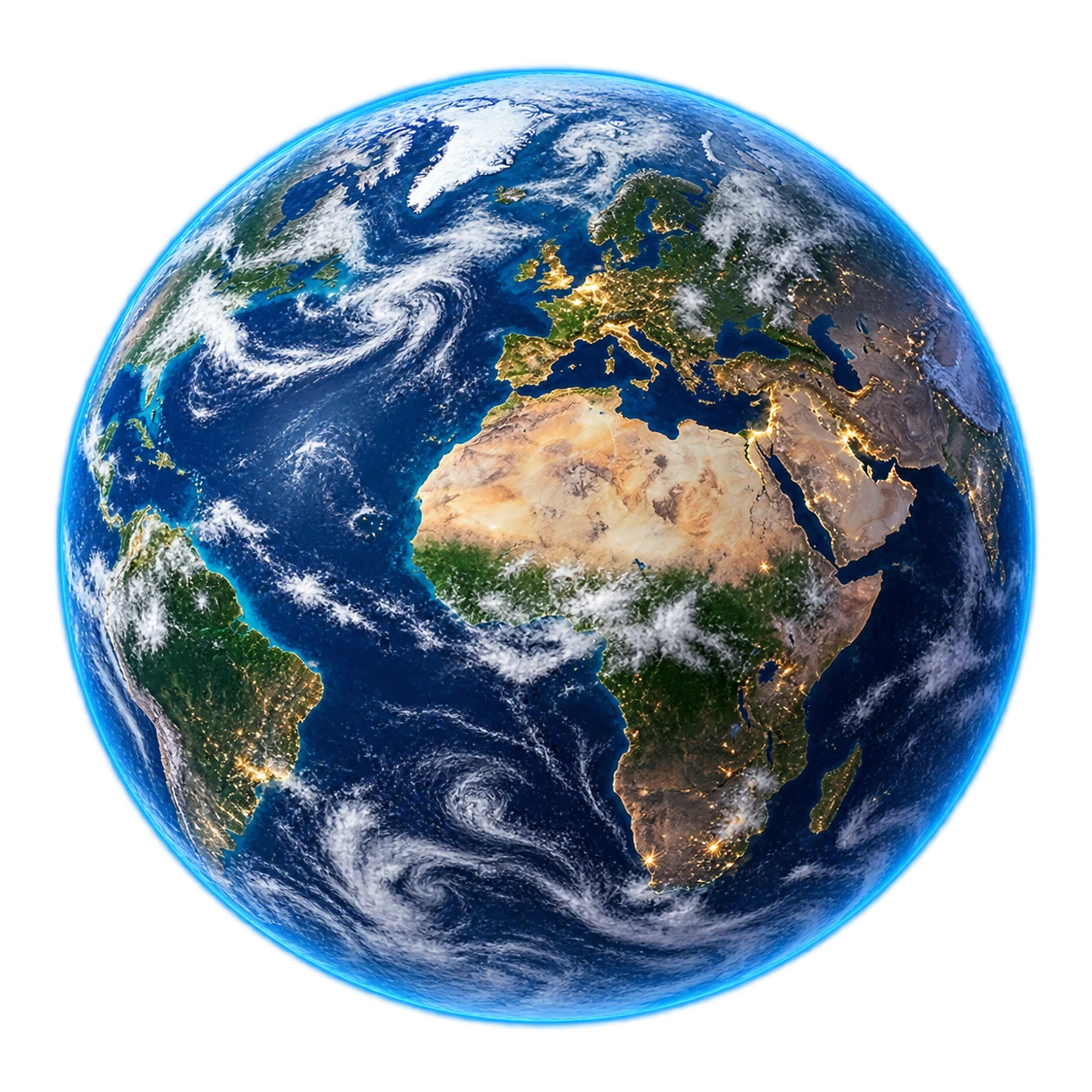 Jordkloden med Europa og Afrika og en blå atmosfære